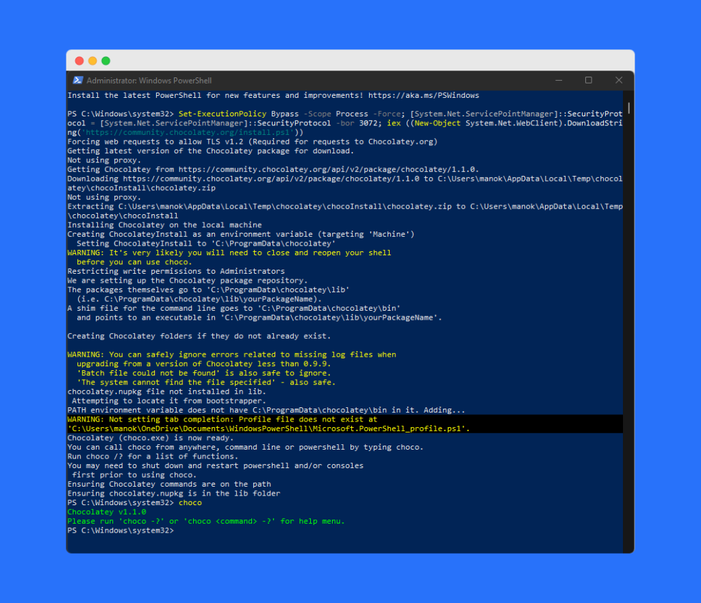 Chocolatey installation